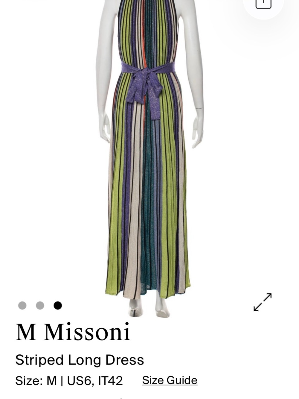 M by Missoni Vertical Striped Maxi Dress in Green, Purple, Teal and Cream